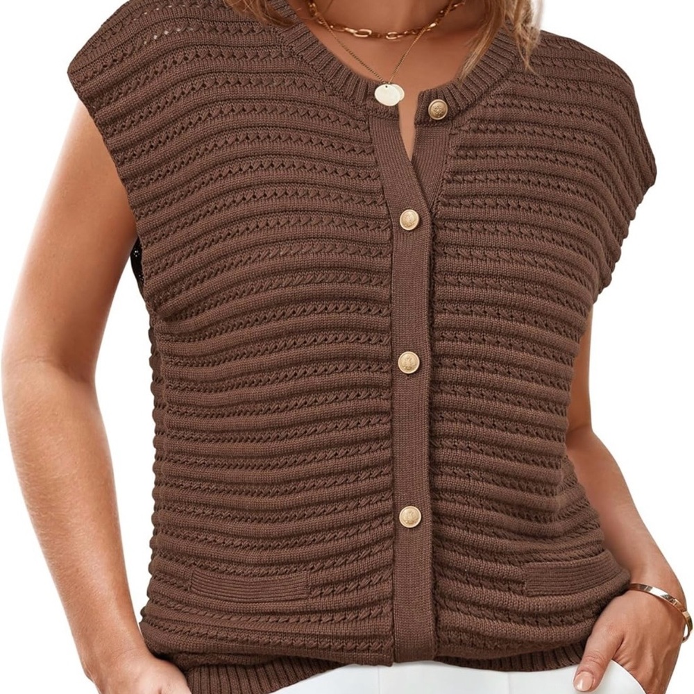 Chic Brown Buttoned Sweater NWT - image 1